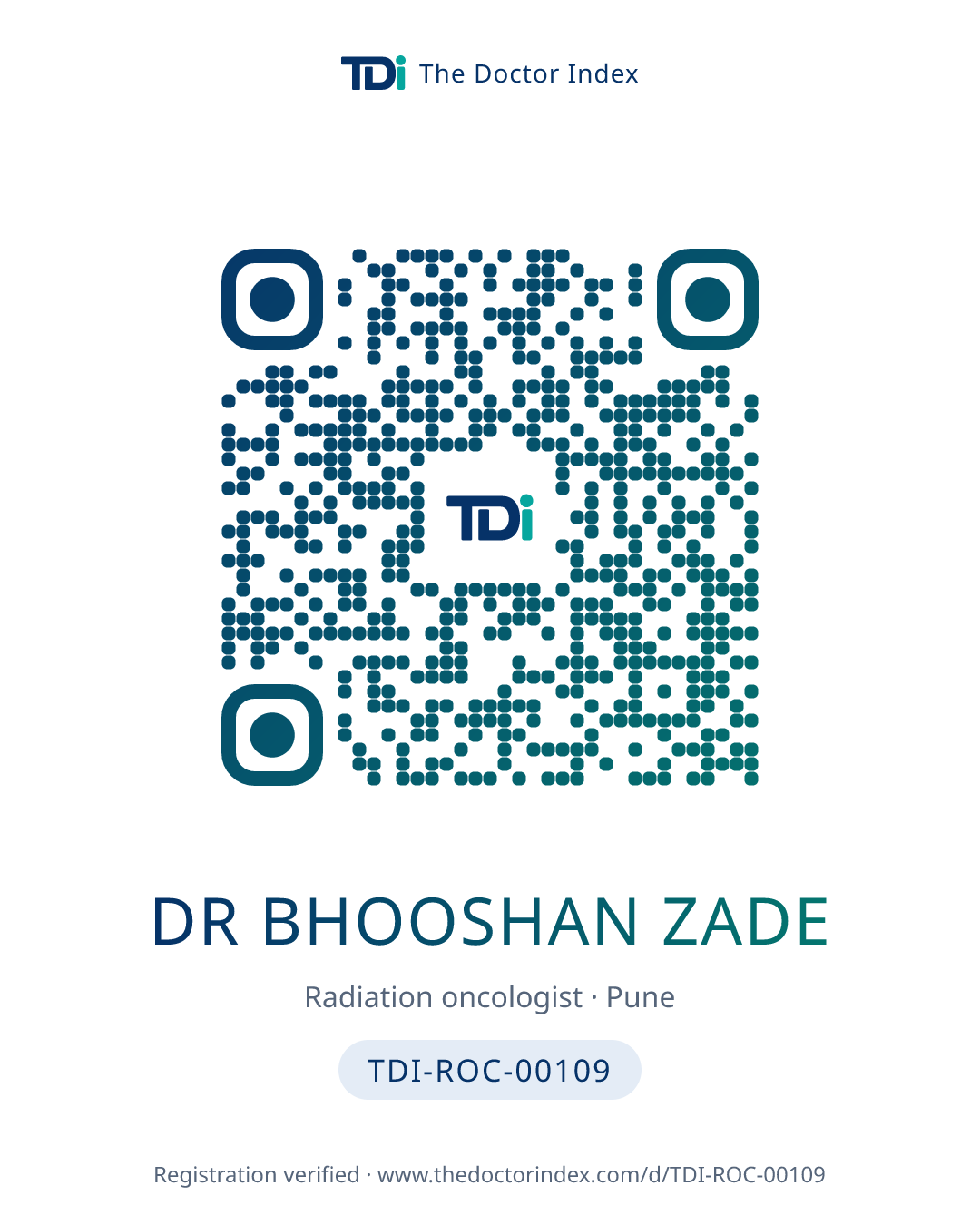 QR card for Dr Bhooshan Zade, TDI-ROC-00109