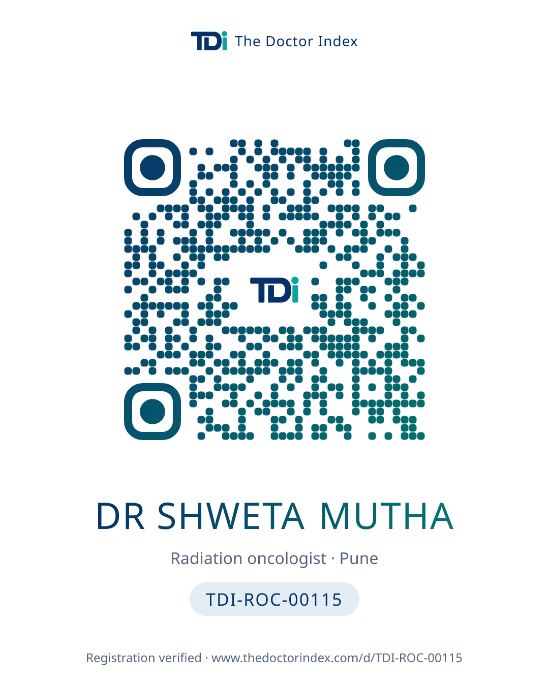 QR card for Dr Shweta Mutha, TDI-ROC-00115