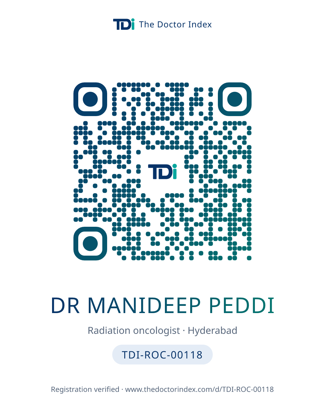 QR card for Dr Manideep Peddi, TDI-ROC-00118