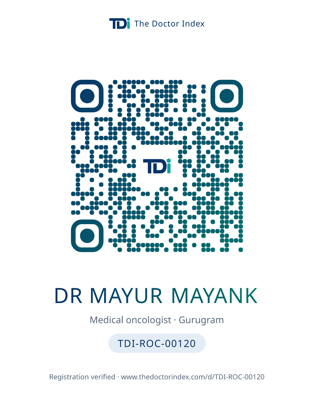 QR card for Dr Mayur Mayank, TDI-ROC-00120