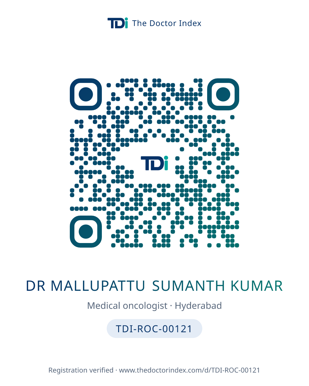 QR card for Dr Mallupattu Sumanth Kumar, TDI-ROC-00121