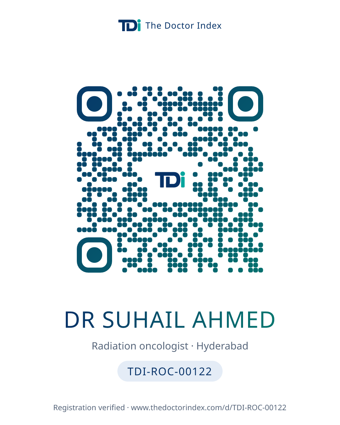 QR card for Dr Suhail Ahmed, TDI-ROC-00122
