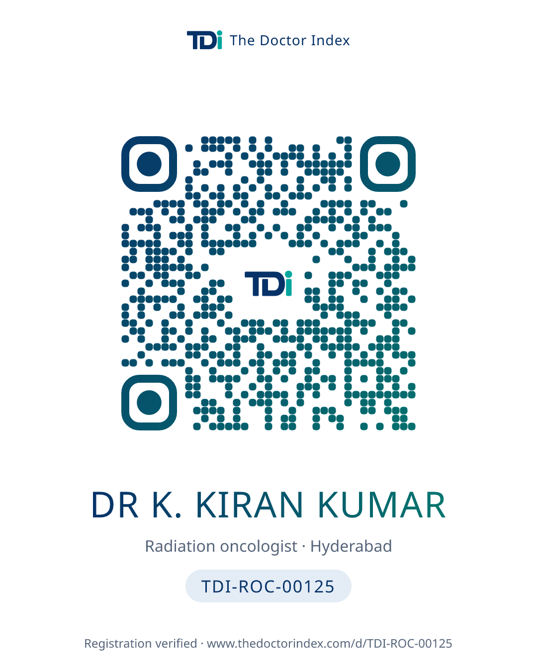 QR card for Dr K. Kiran Kumar, TDI-ROC-00125