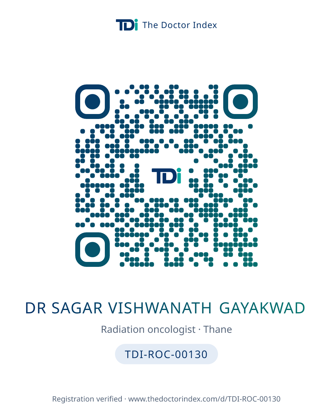 QR card for Dr Sagar Vishwanath Gayakwad, TDI-ROC-00130