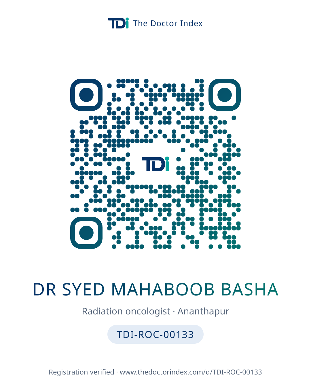 QR card for Dr Syed Mahaboob Basha, TDI-ROC-00133