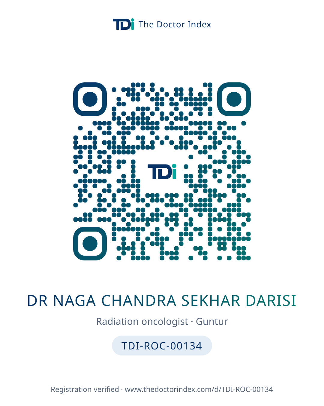 QR card for Dr Naga Chandra Sekhar Darisi, TDI-ROC-00134