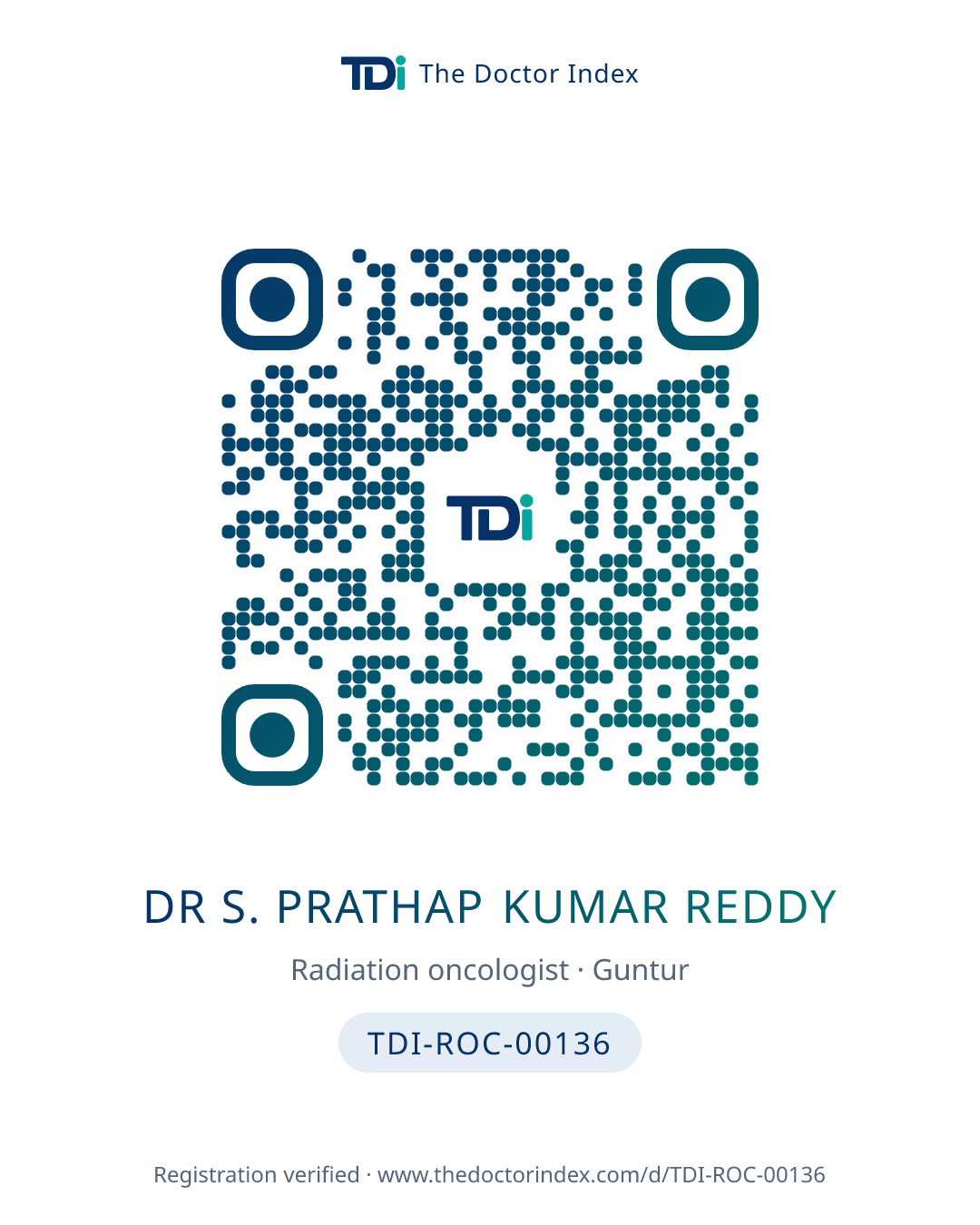 QR card for Dr S. Prathap Kumar Reddy, TDI-ROC-00136