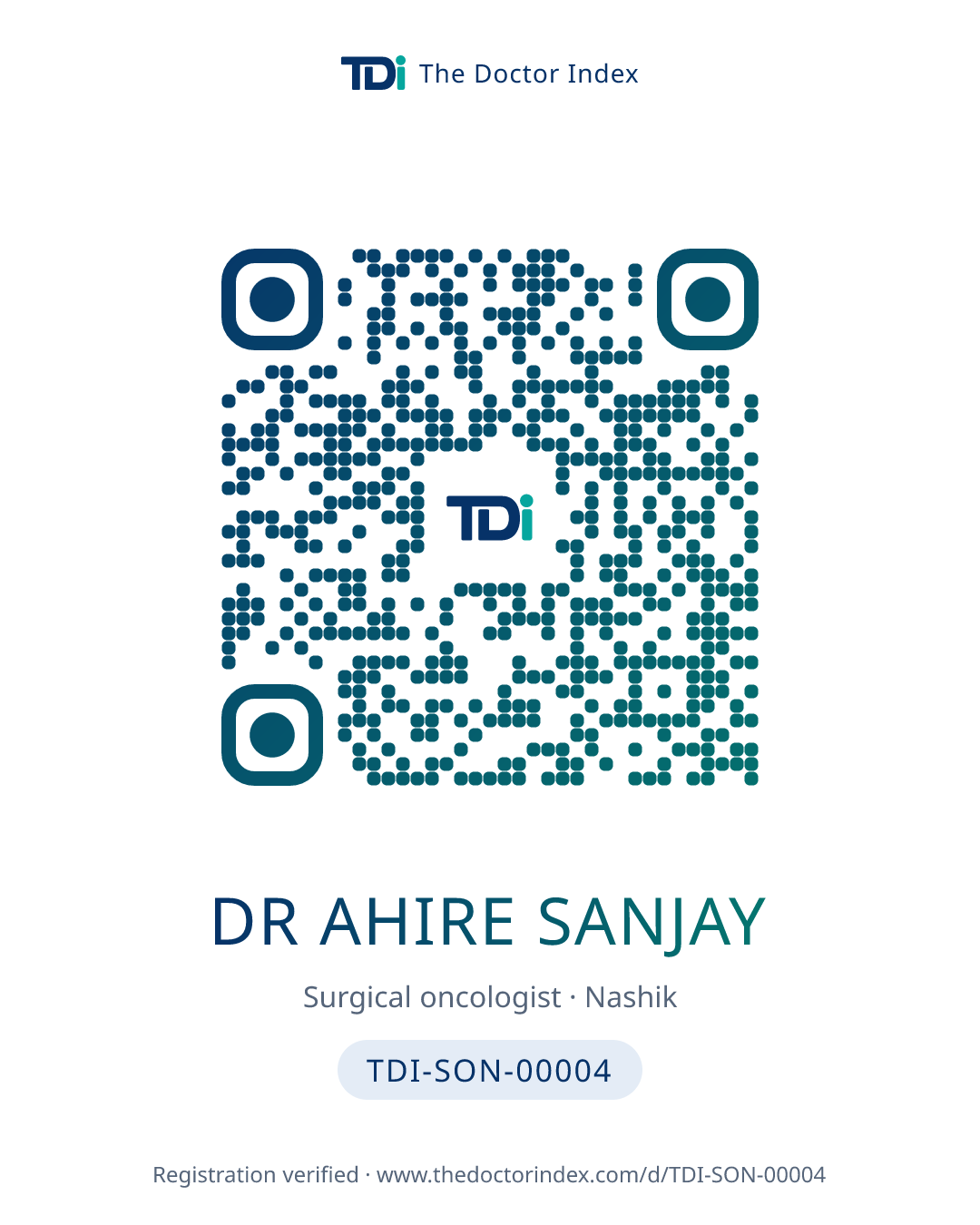 QR card for Dr Ahire Sanjay, TDI-SON-00004