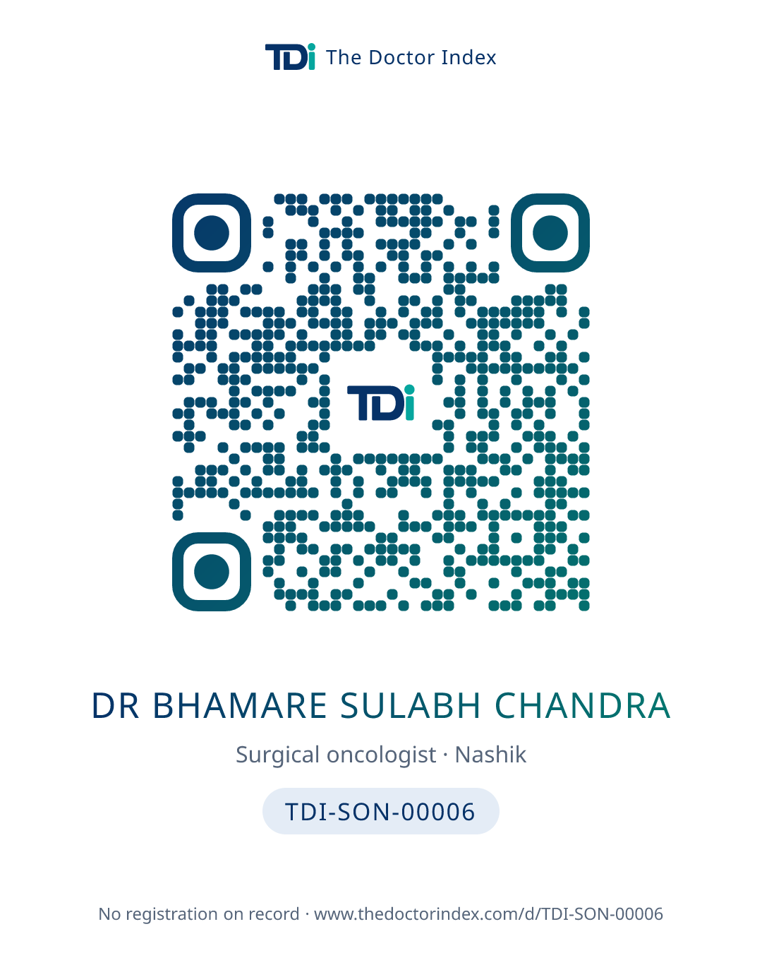 QR card for Dr Bhamare Sulabh Chandra, TDI-SON-00006