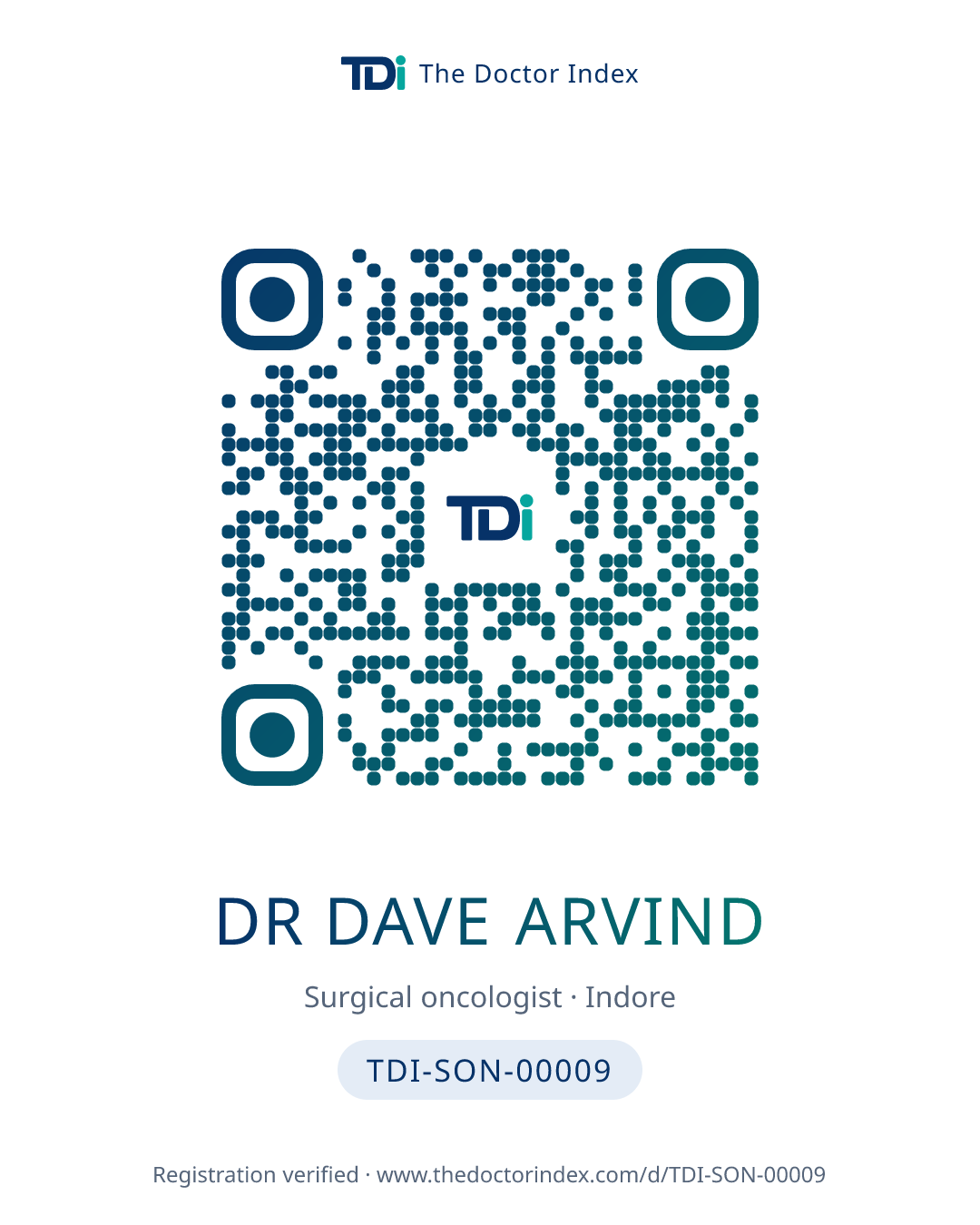 QR card for Dr Dave Arvind, TDI-SON-00009