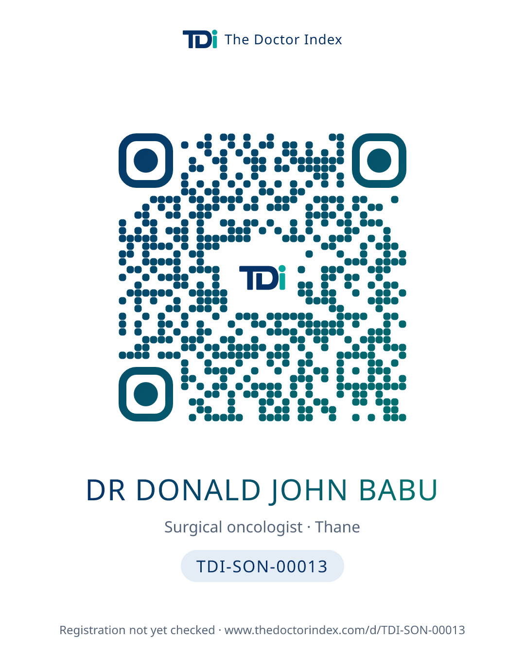 QR card for Dr Donald John Babu, TDI-SON-00013