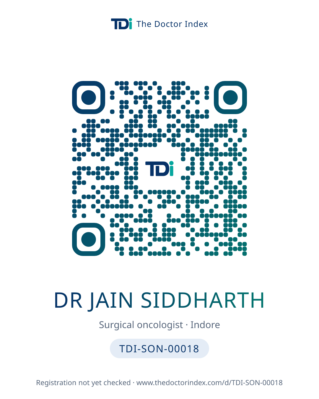 QR card for Dr Jain Siddharth, TDI-SON-00018