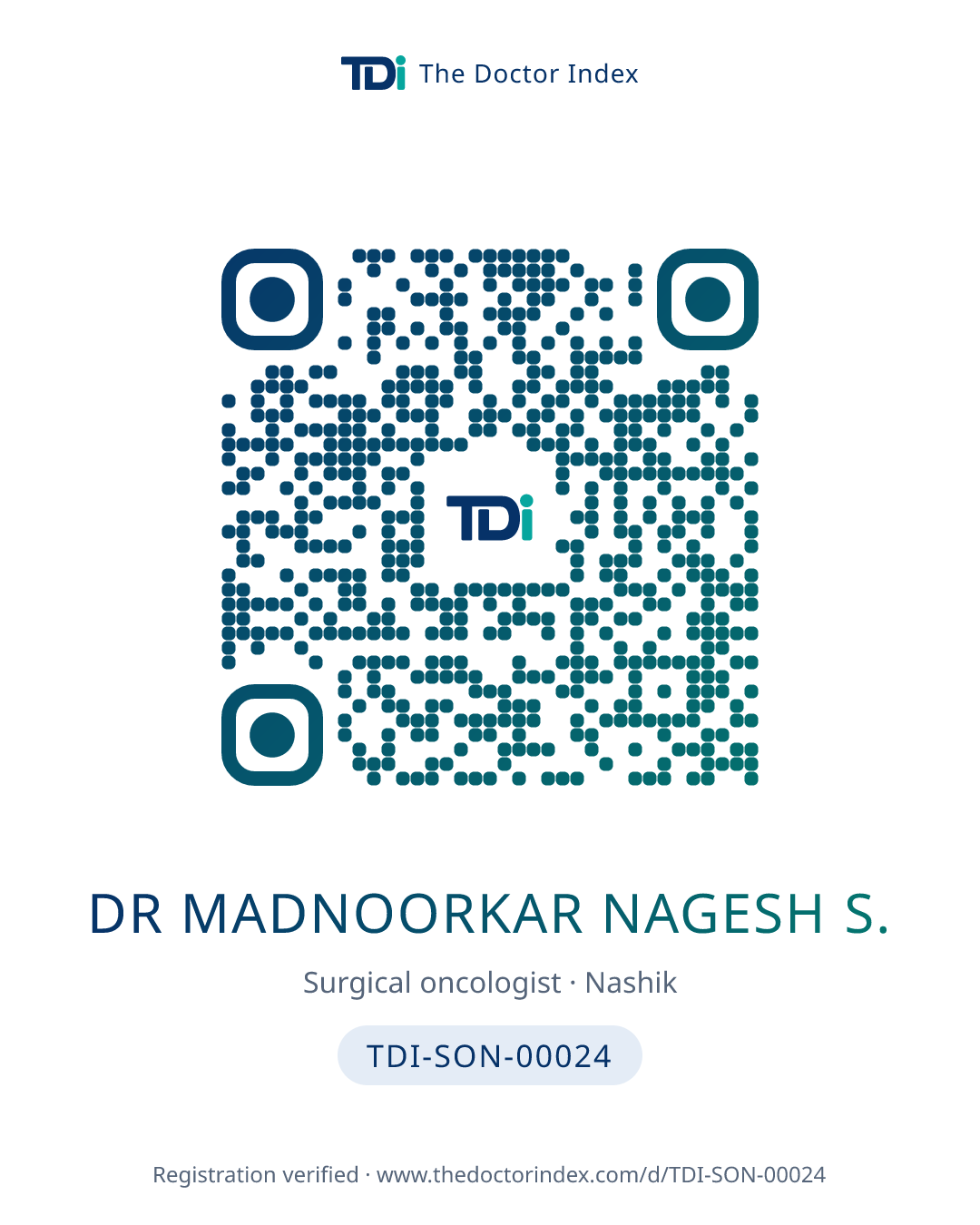 QR card for Dr Madnoorkar Nagesh S., TDI-SON-00024