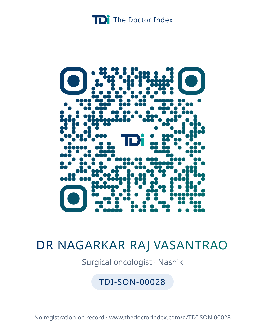 QR card for Dr Nagarkar Raj Vasantrao, TDI-SON-00028