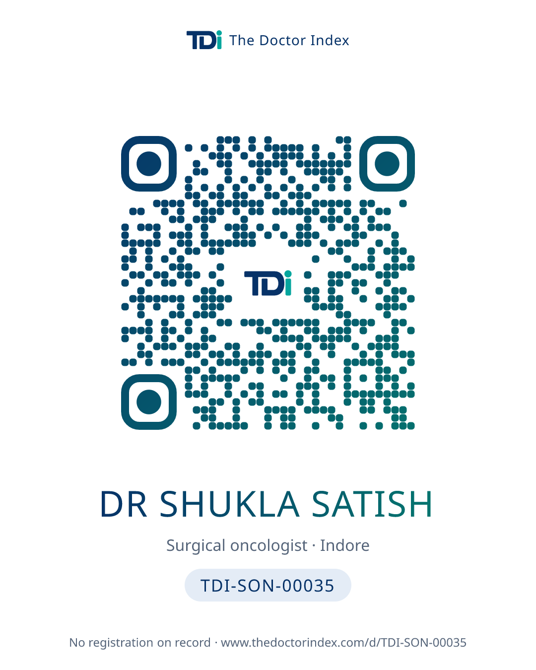 QR card for Dr Shukla Satish, TDI-SON-00035