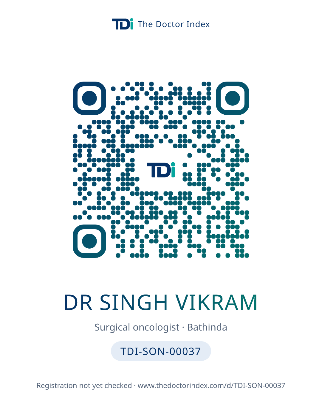 QR card for Dr Singh Vikram, TDI-SON-00037