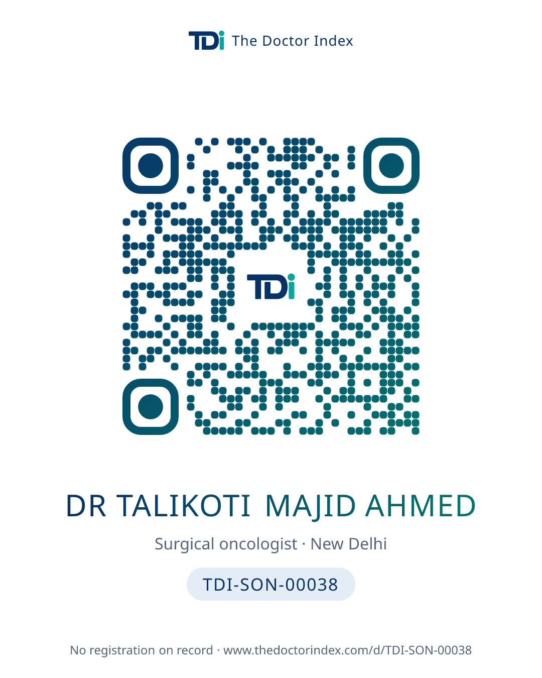 QR card for Dr Talikoti Majid Ahmed, TDI-SON-00038