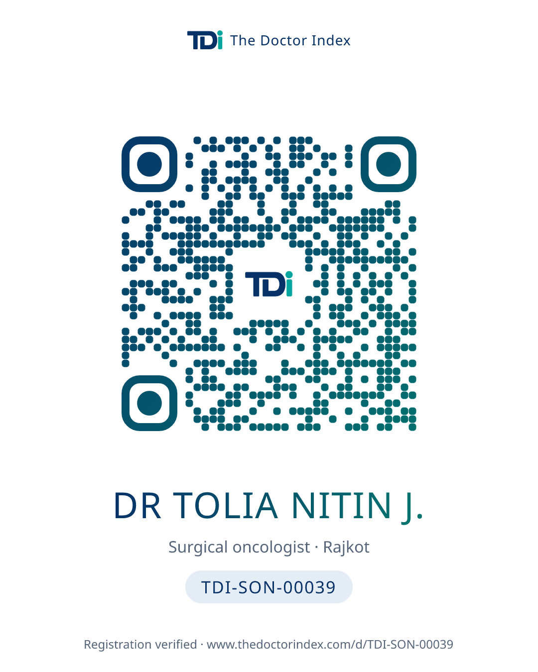 QR card for Dr Tolia Nitin J., TDI-SON-00039