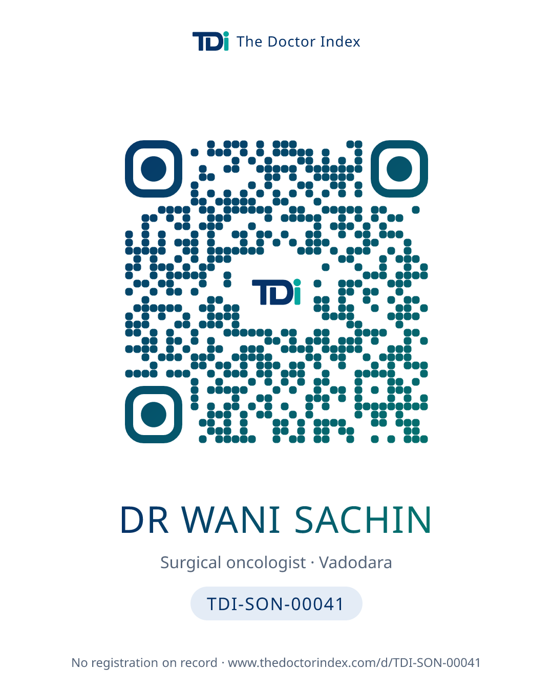 QR card for Dr Wani Sachin, TDI-SON-00041