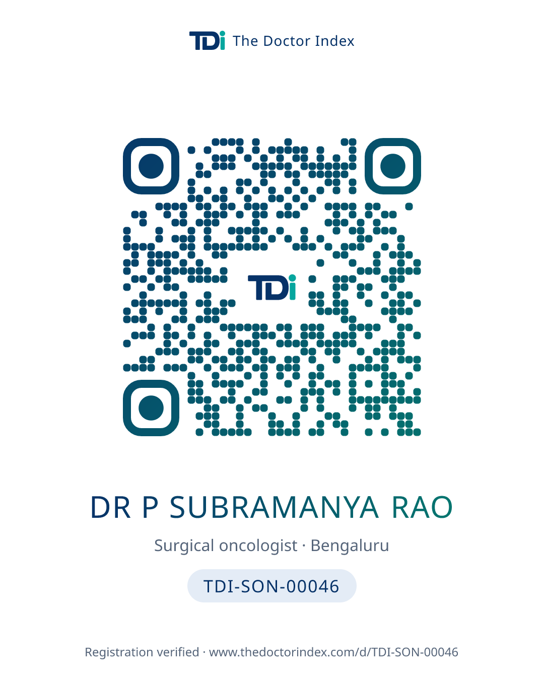 QR card for Dr P Subramanya Rao, TDI-SON-00046