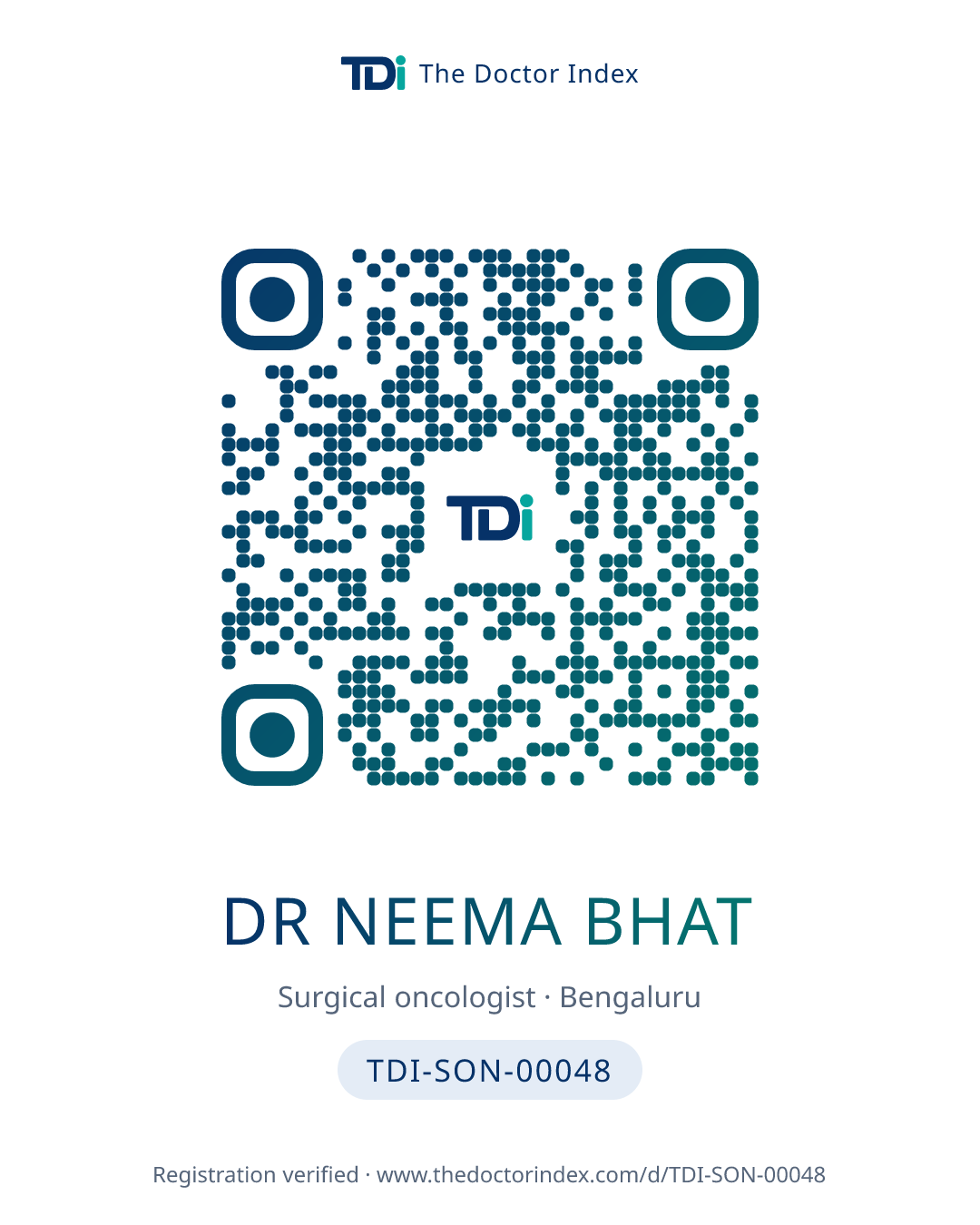 QR card for Dr Neema Bhat, TDI-SON-00048