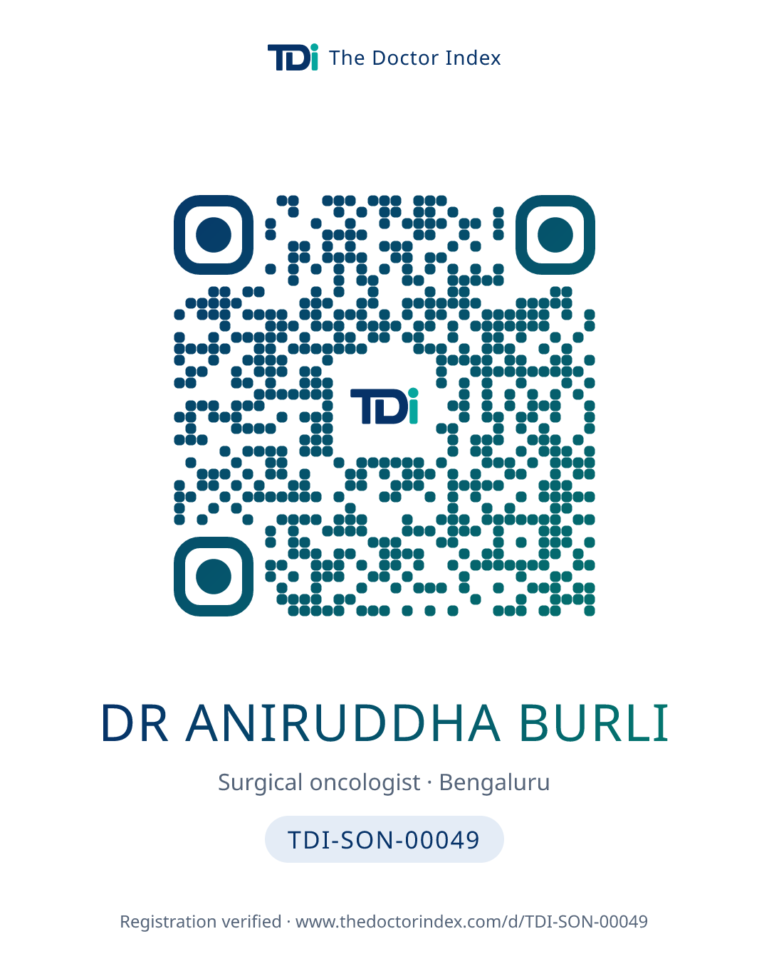 QR card for Dr Aniruddha Burli, TDI-SON-00049