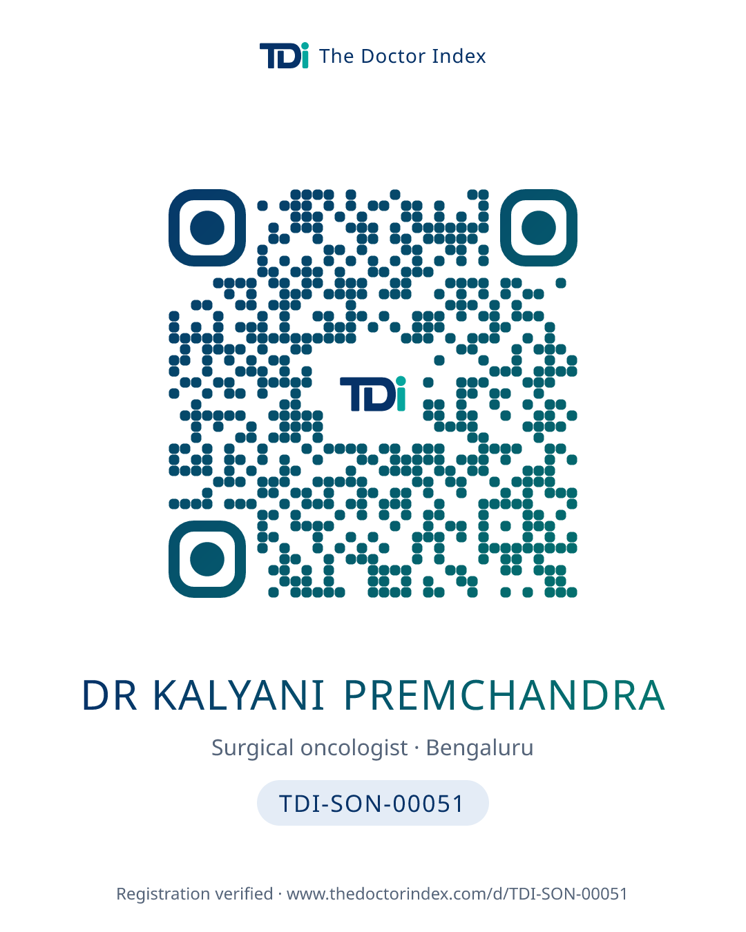 QR card for Dr Kalyani Premchandra, TDI-SON-00051