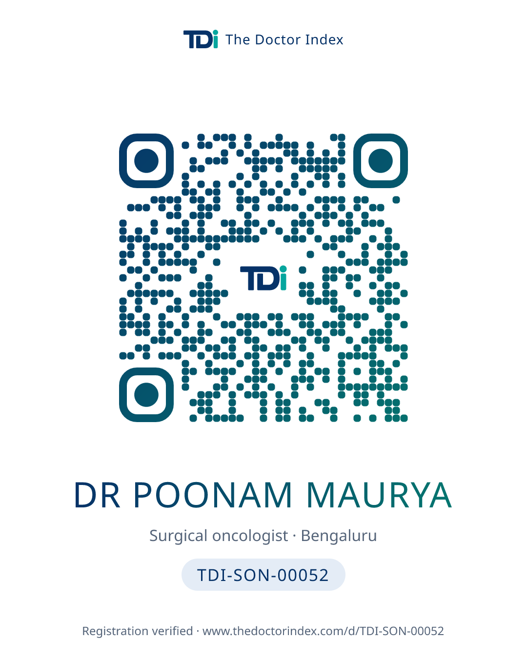 QR card for Dr Poonam Maurya, TDI-SON-00052