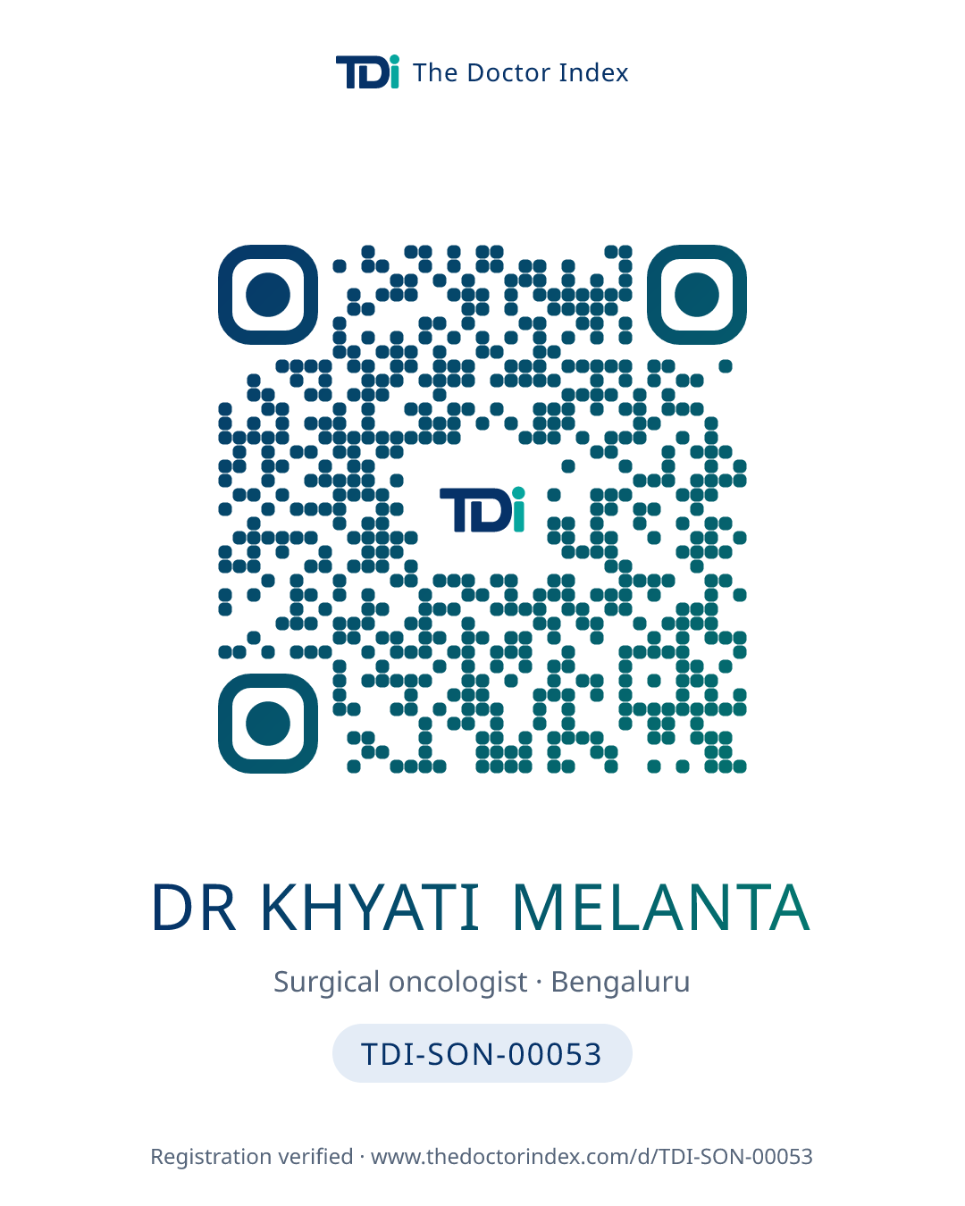 QR card for Dr Khyati Melanta, TDI-SON-00053
