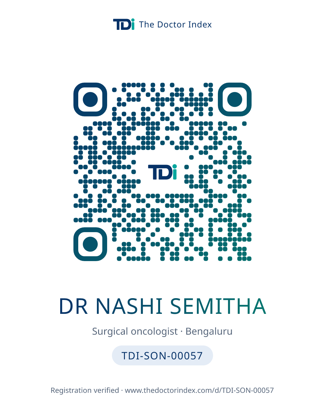 QR card for Dr Nashi Semitha, TDI-SON-00057