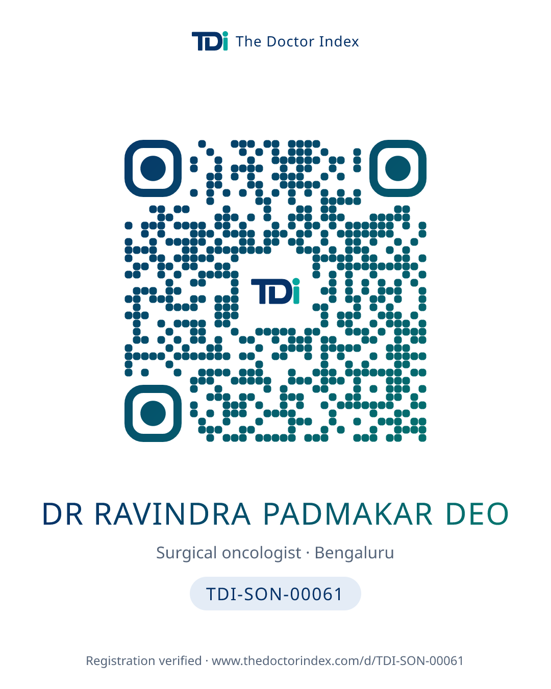 QR card for Dr Ravindra Padmakar Deo, TDI-SON-00061