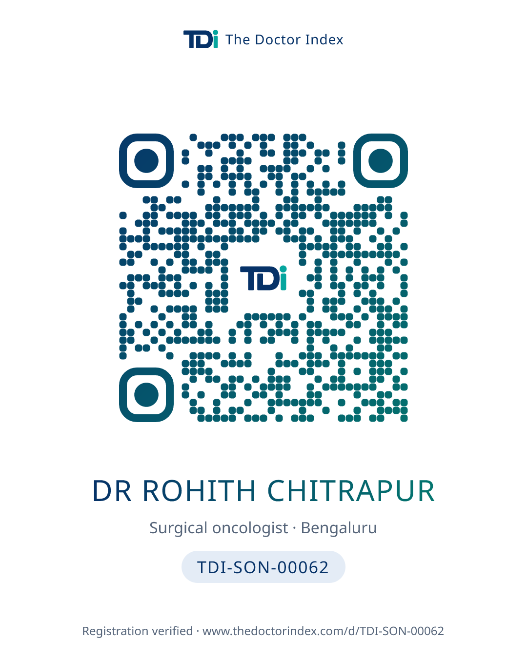QR card for Dr Rohith Chitrapur, TDI-SON-00062