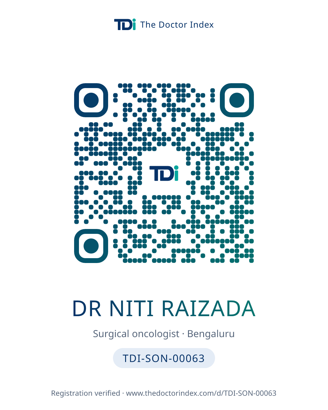 QR card for Dr Niti Raizada, TDI-SON-00063