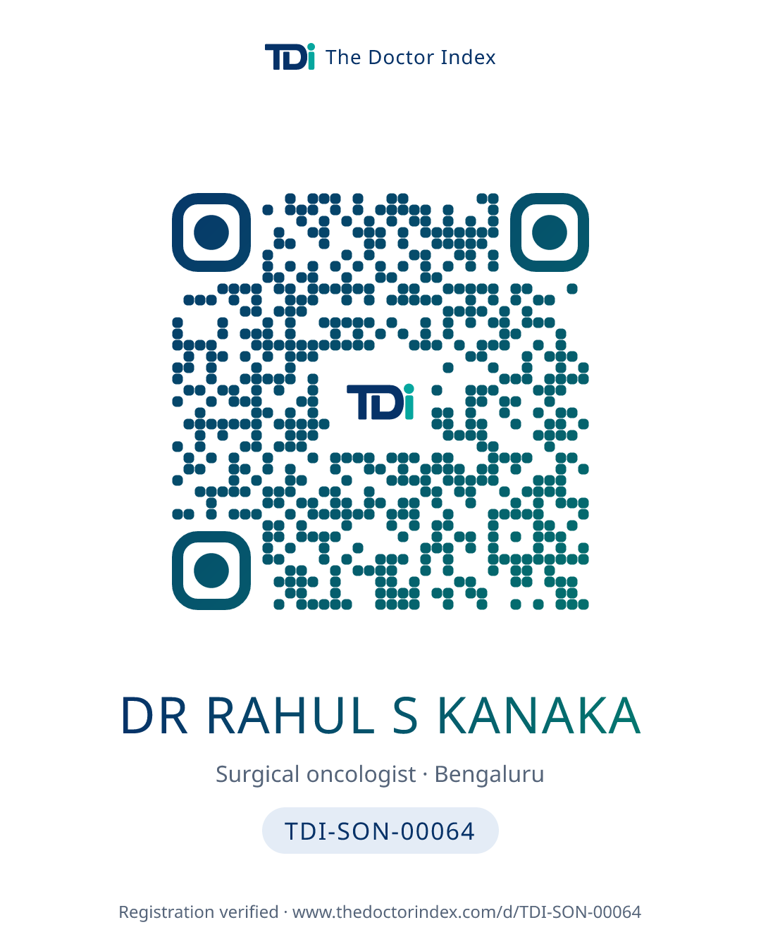QR card for Dr Rahul S Kanaka, TDI-SON-00064