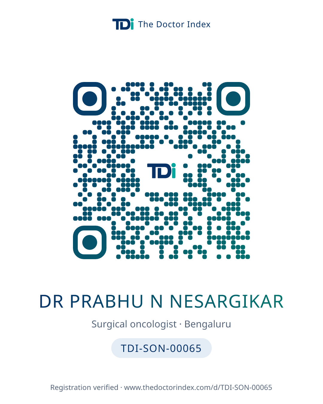 QR card for Dr Prabhu N Nesargikar, TDI-SON-00065