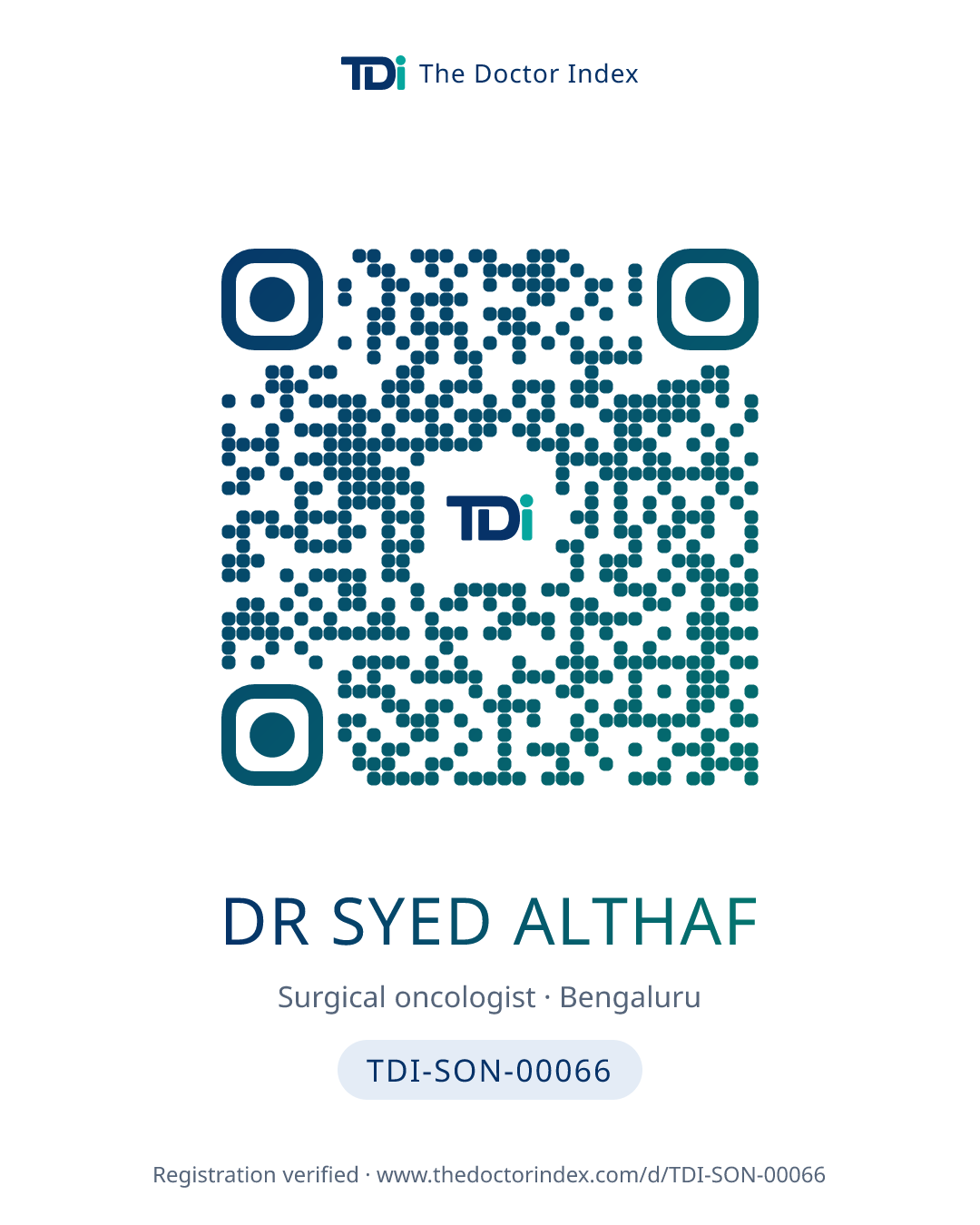 QR card for Dr Syed Althaf, TDI-SON-00066