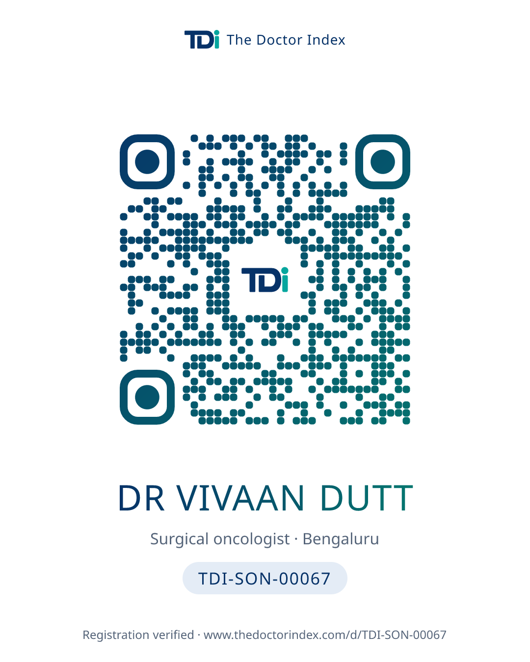 QR card for Dr Vivaan Dutt, TDI-SON-00067