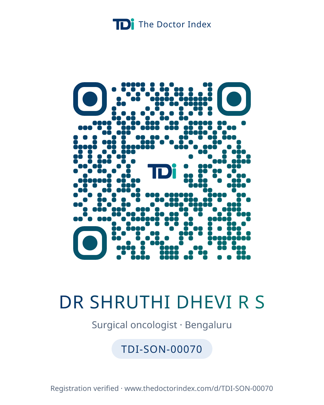 QR card for Dr Shruthi Dhevi R S, TDI-SON-00070