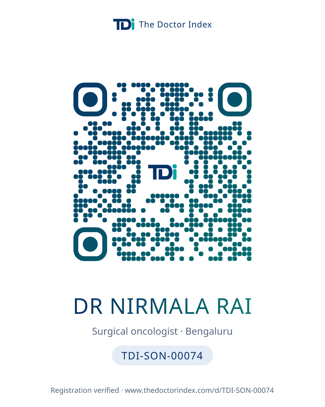 QR card for Dr Nirmala Rai, TDI-SON-00074