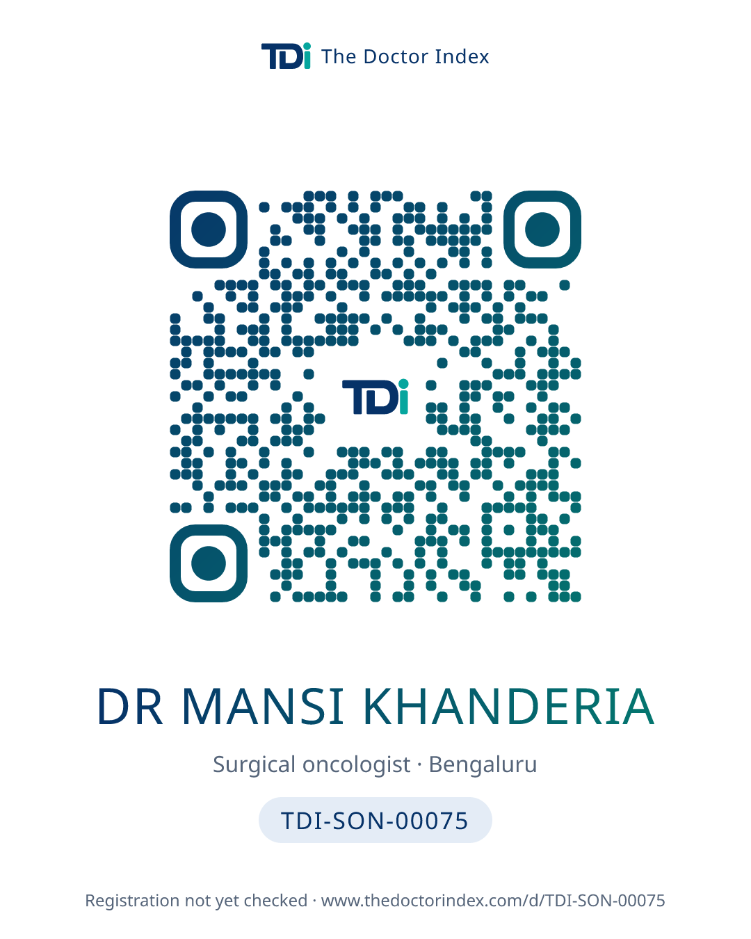 QR card for Dr Mansi Khanderia, TDI-SON-00075