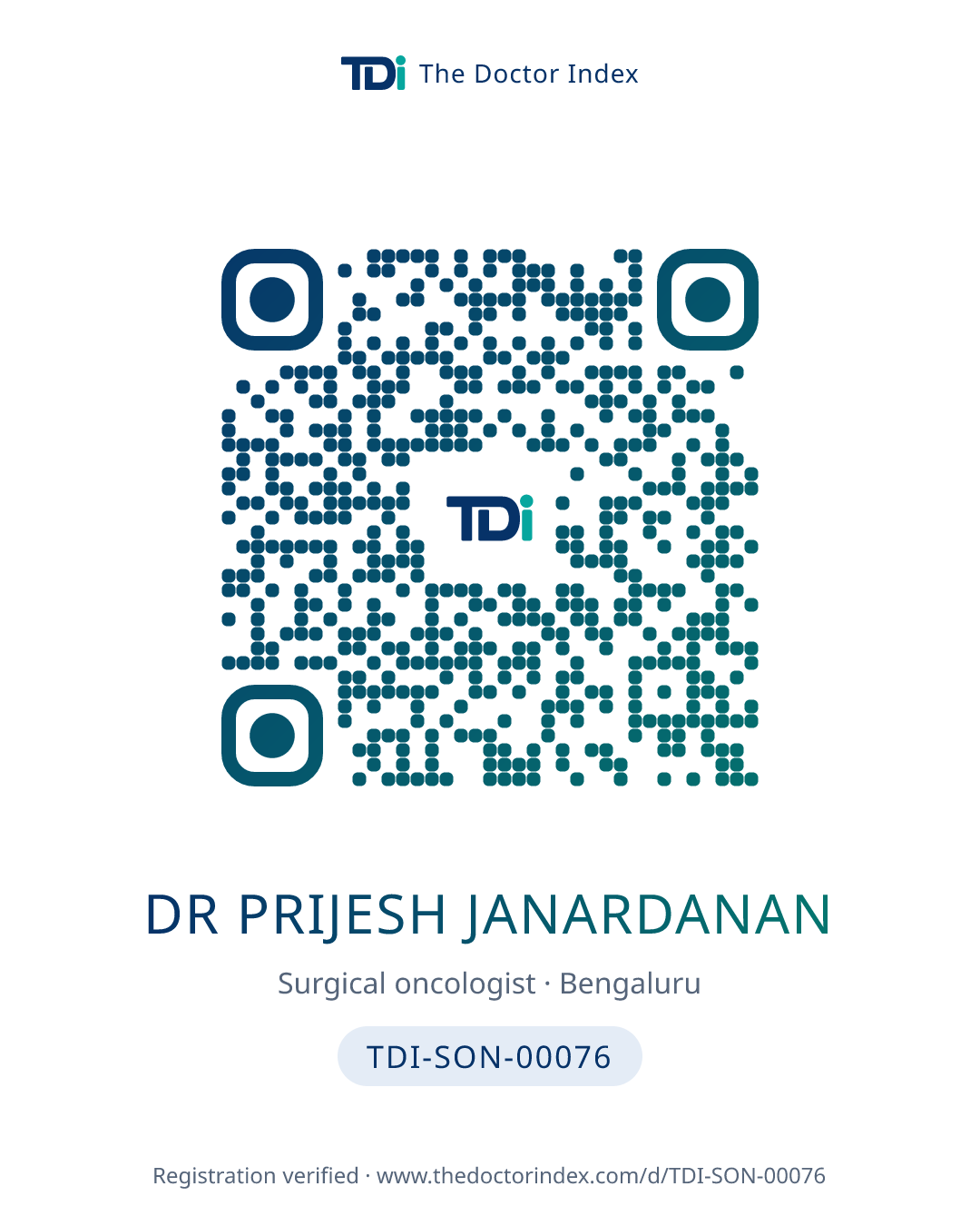 QR card for Dr Prijesh Janardanan, TDI-SON-00076