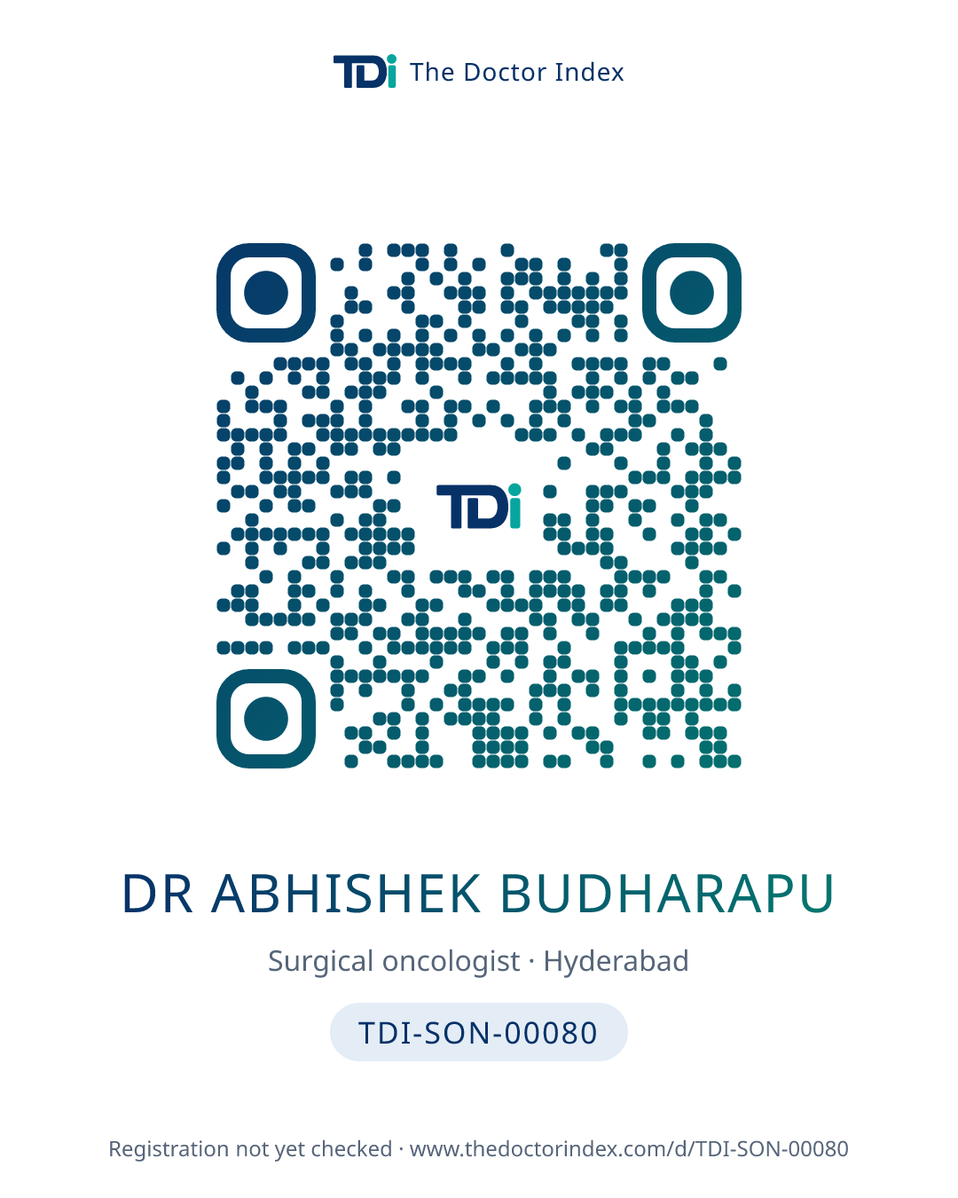 QR card for Dr Abhishek Budharapu, TDI-SON-00080