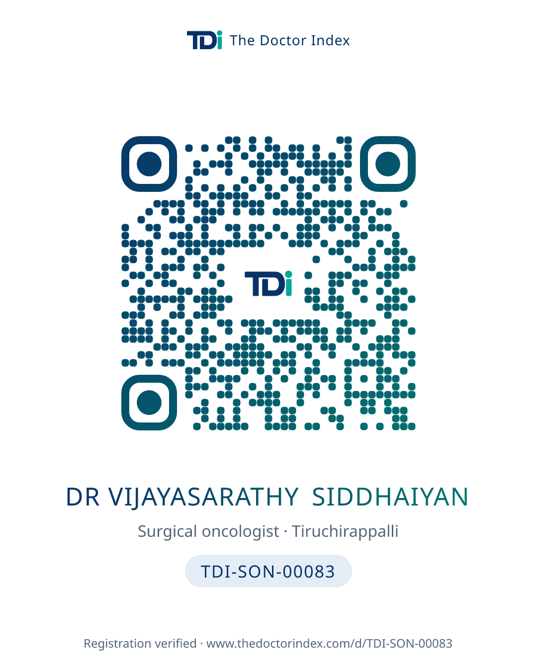 QR card for Dr Vijayasarathy Siddhaiyan, TDI-SON-00083