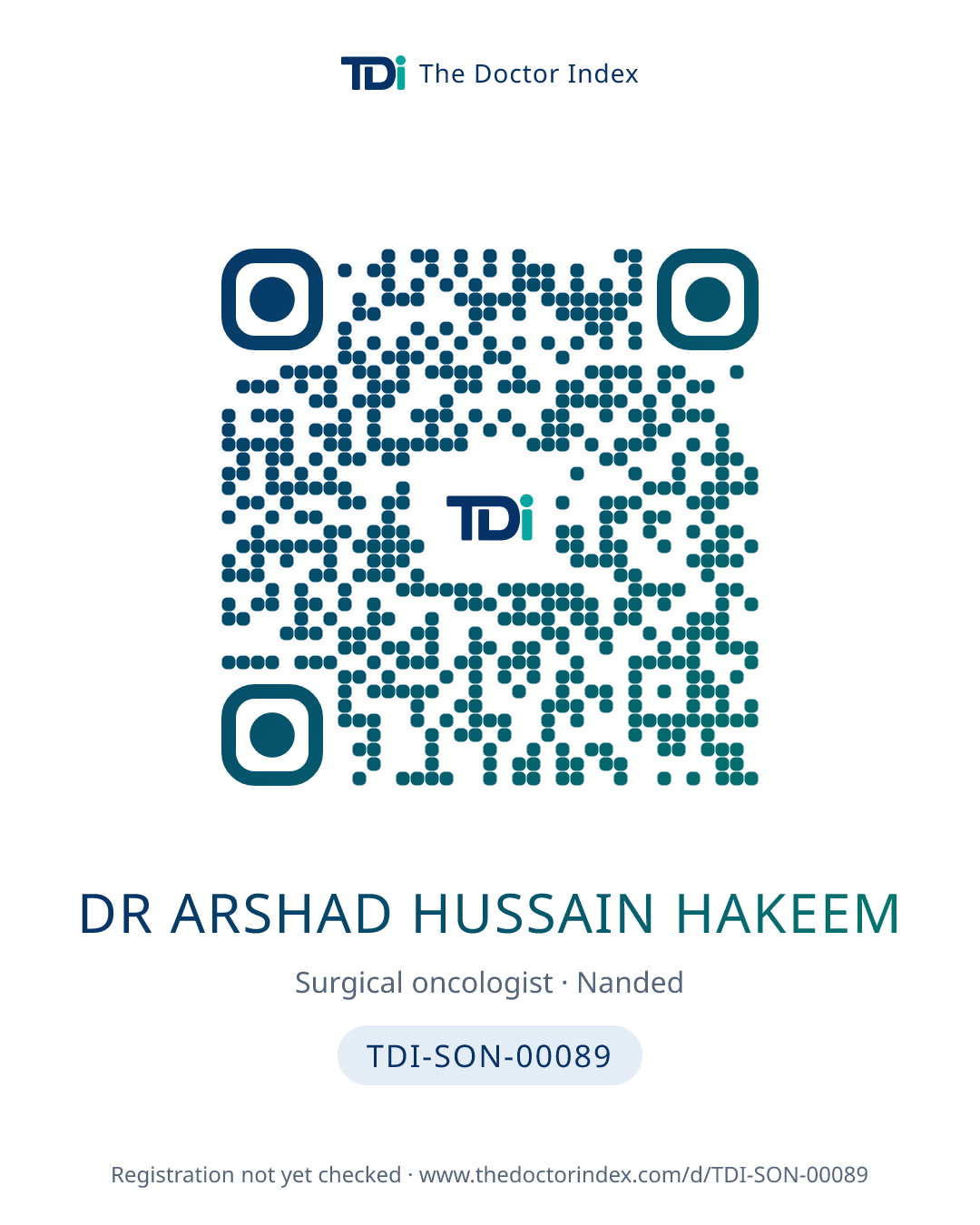 QR card for Dr Arshad Hussain Hakeem, TDI-SON-00089