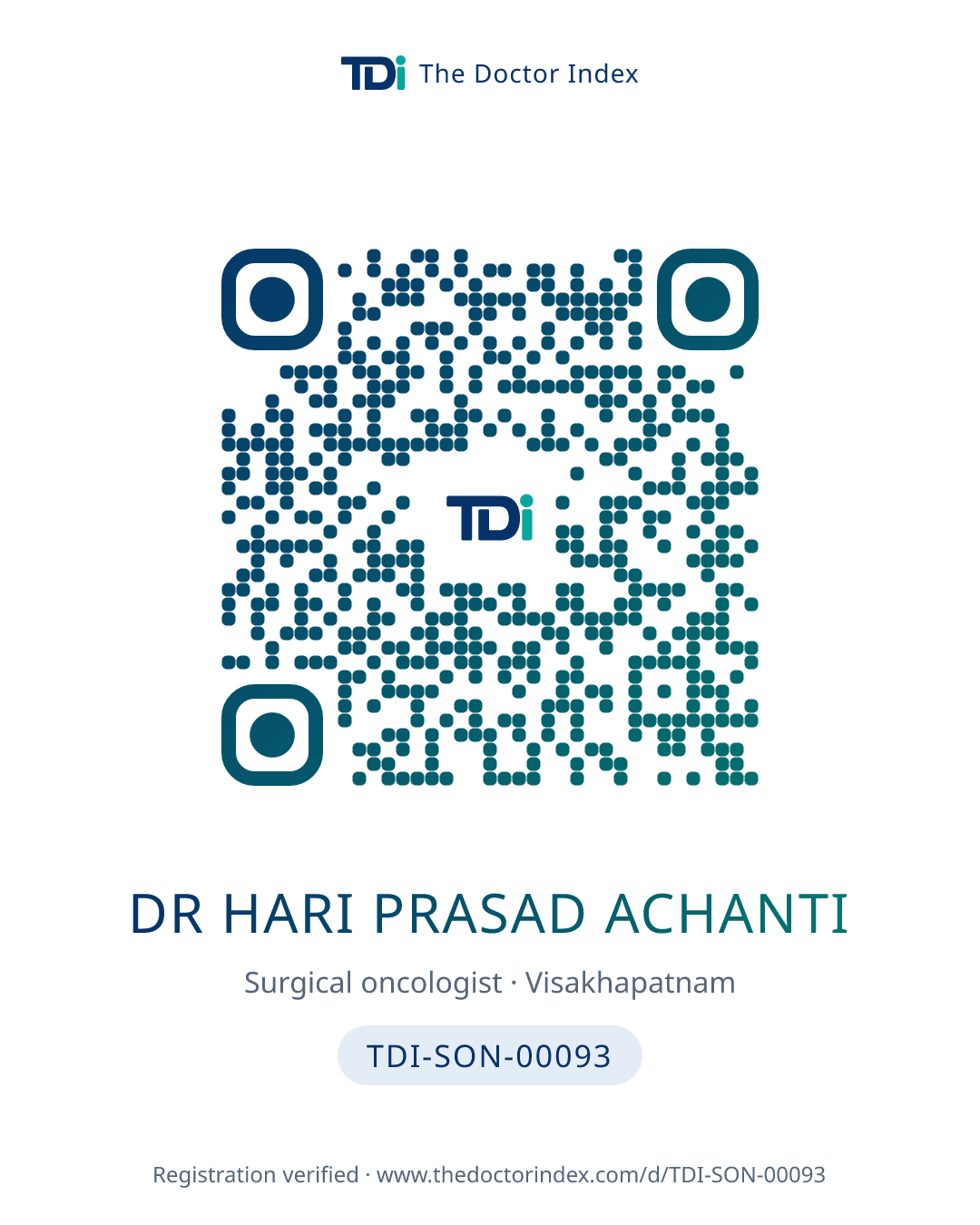 QR card for Dr Hari Prasad Achanti, TDI-SON-00093