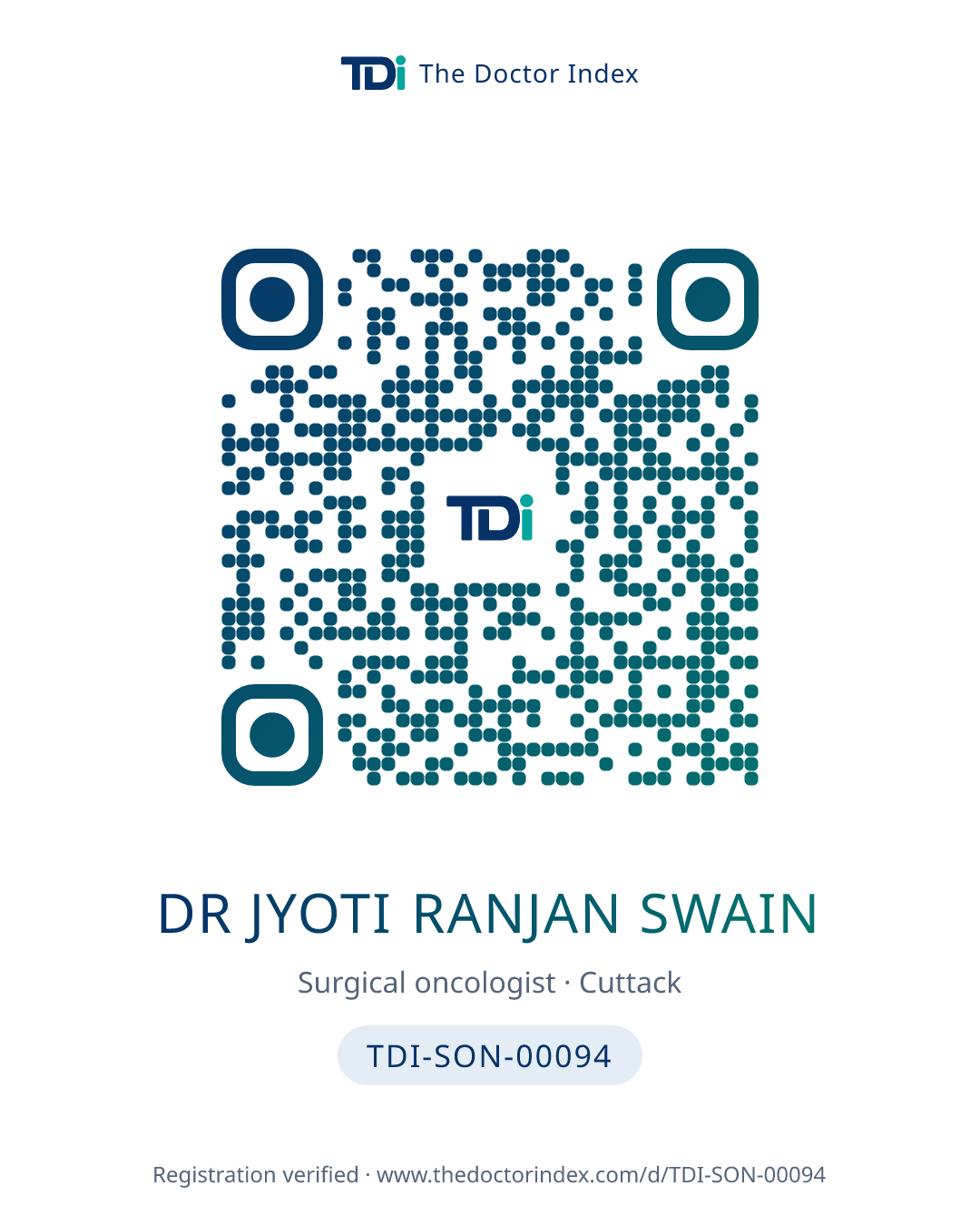 QR card for Dr Jyoti Ranjan Swain, TDI-SON-00094