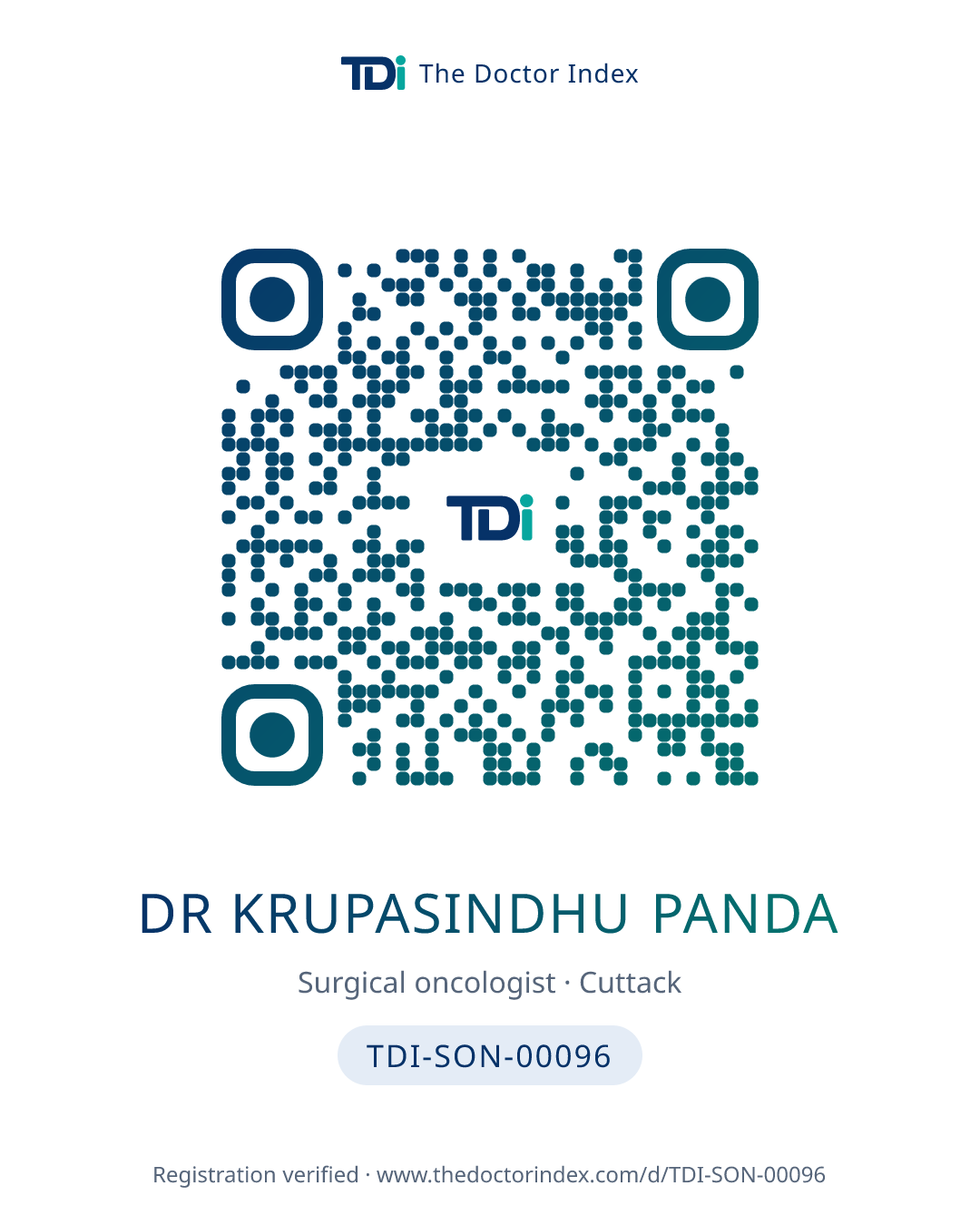 QR card for Dr Krupasindhu Panda, TDI-SON-00096