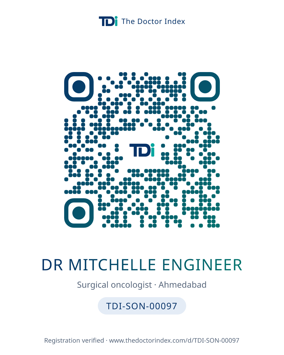QR card for Dr Mitchelle Engineer, TDI-SON-00097