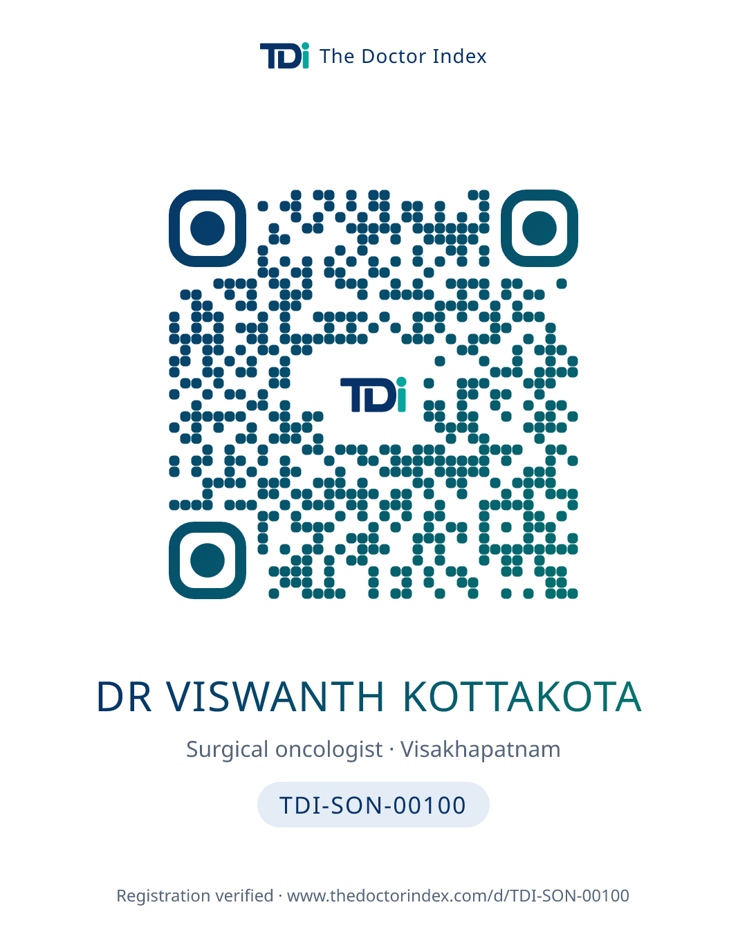 QR card for Dr Viswanth Kottakota, TDI-SON-00100