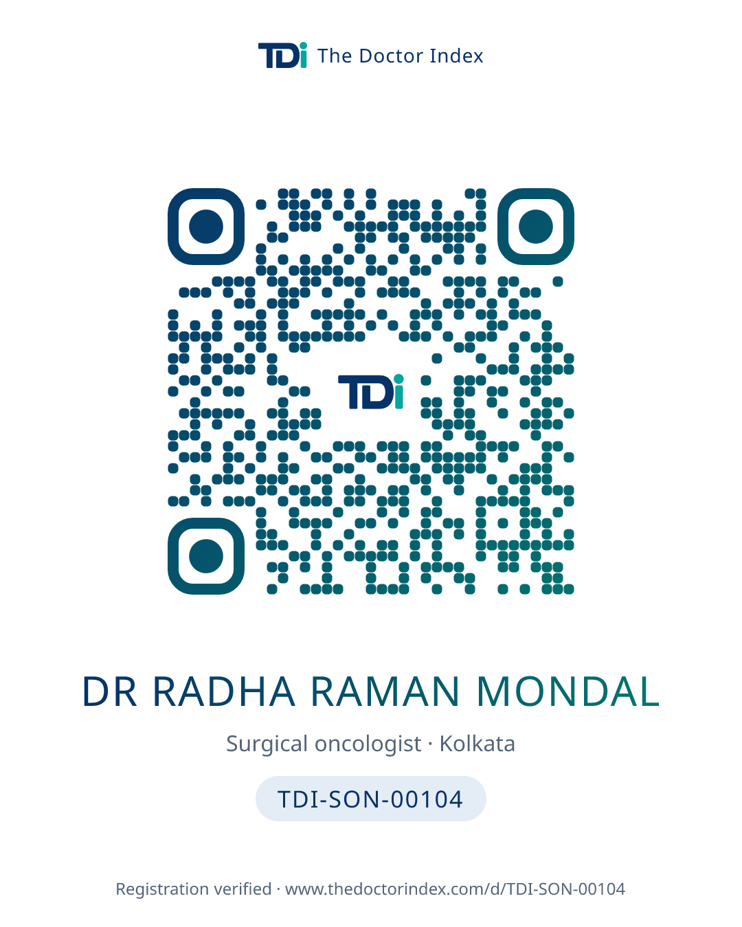 QR card for Dr Radha Raman Mondal, TDI-SON-00104